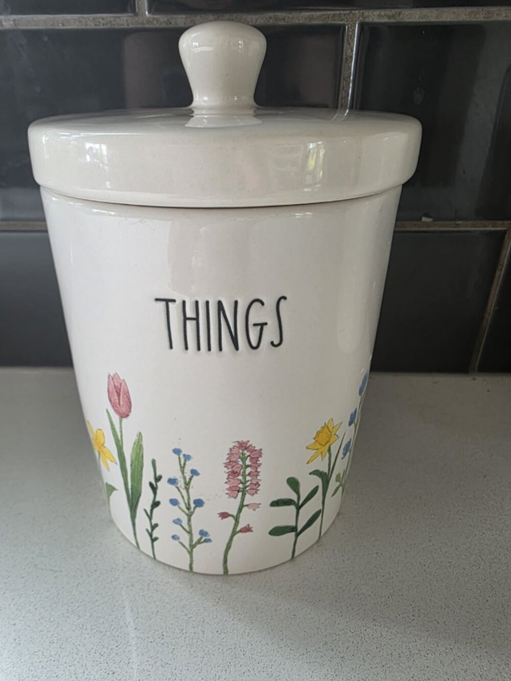 Rae Dunn Things Canister Jar Container With Lid Flowers Artisan Collection